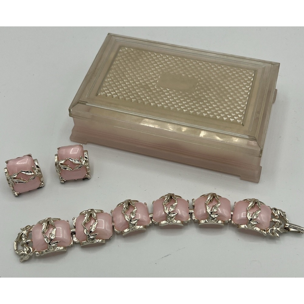 FOSTA‎ Chunky Retro Pink Bracelet Earrings Set Mid Century